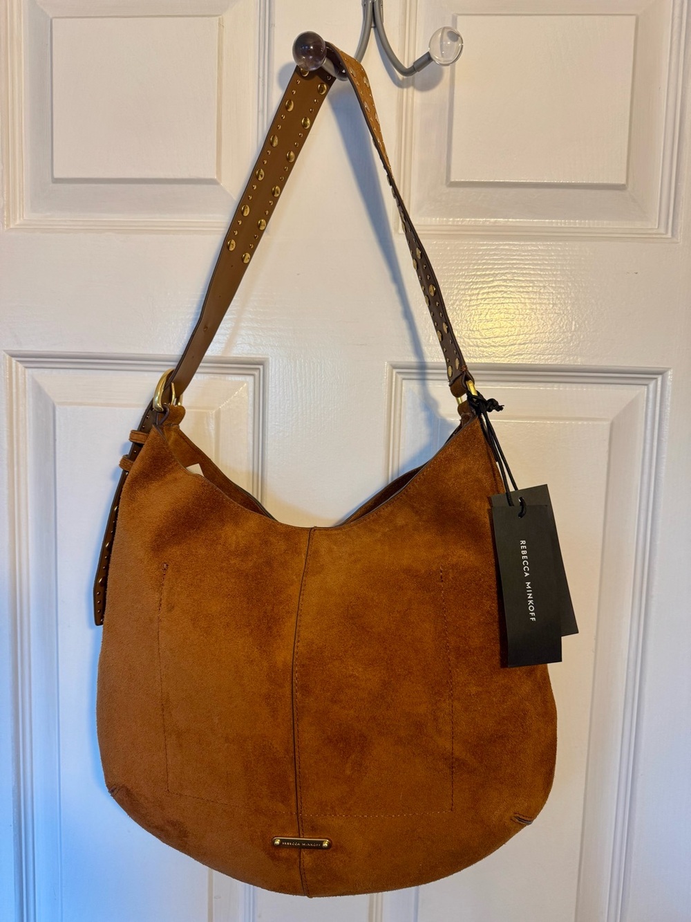 Rebecca Minkoff Naomie Hobo Bag in the Color Cannella Suede Cognac Brown NWT